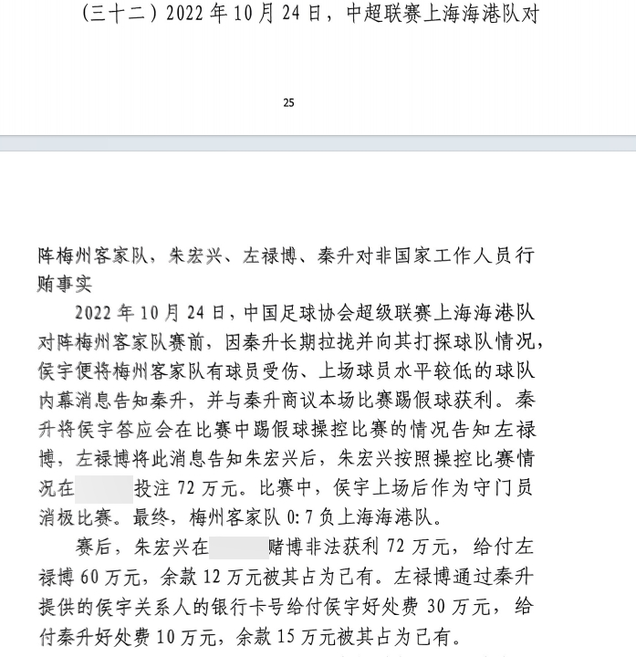 网传判决书:梅州0-7海港,梅州守门员侯宇收30万好处费消极比赛