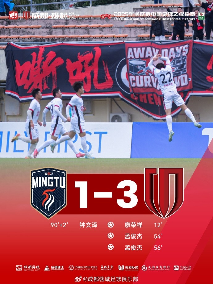 孟俊杰造点+梅开二度,成都蓉城B队客场3-1战胜广东铭途队